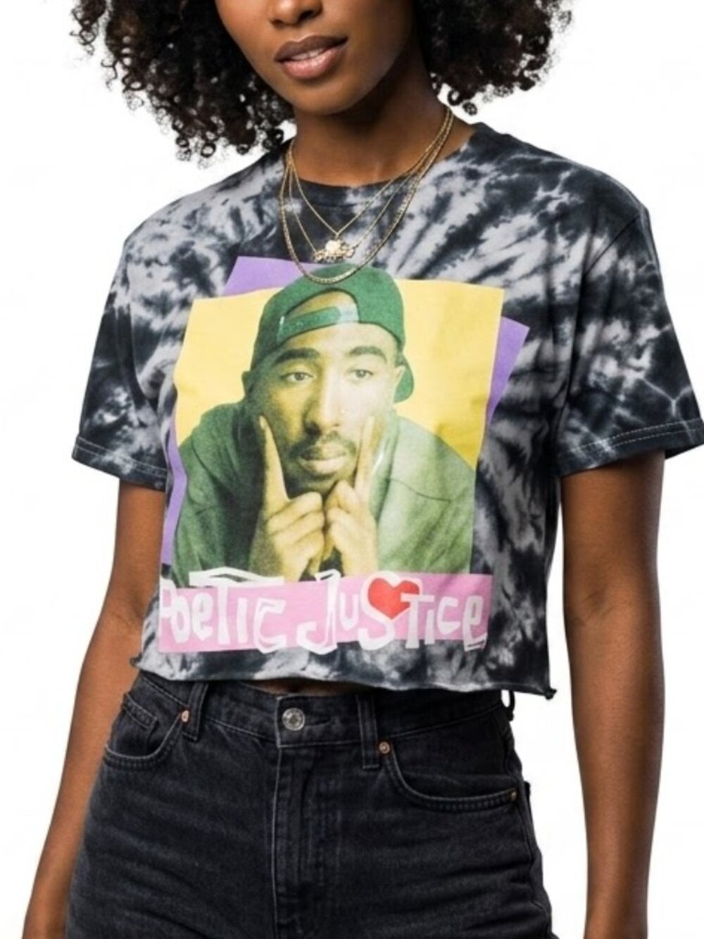 CHEMISTRY Poetic Justice Tupac Cropped Tie Dye Shirt Y2K Streetwear Graphic S